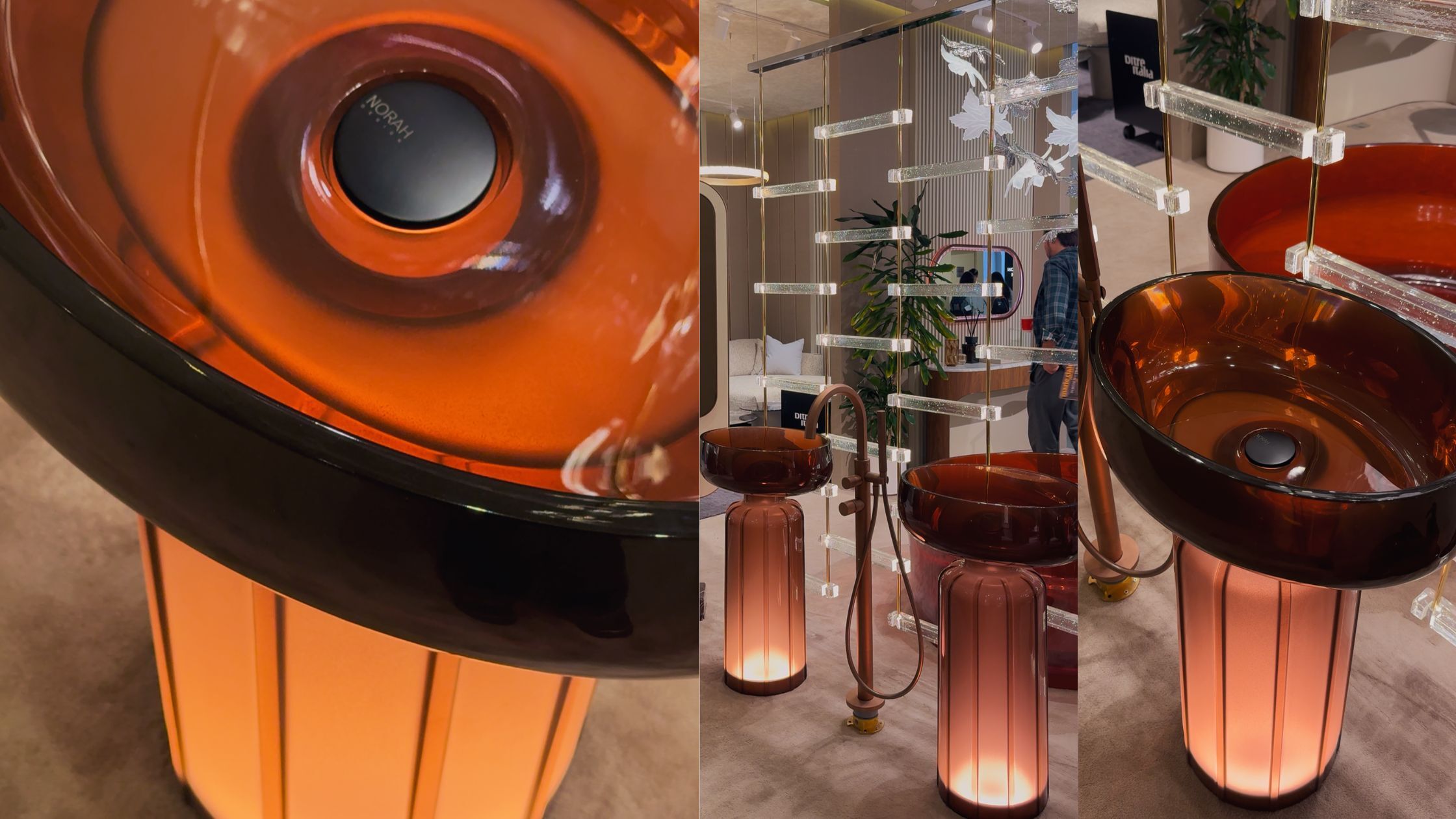 Illuminated washbasin by Norah Design with integrated lighting and modern bathroom styling