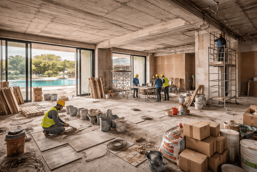 Cost efficiency and budget optimization strategies for home renovations with financial icons and charts